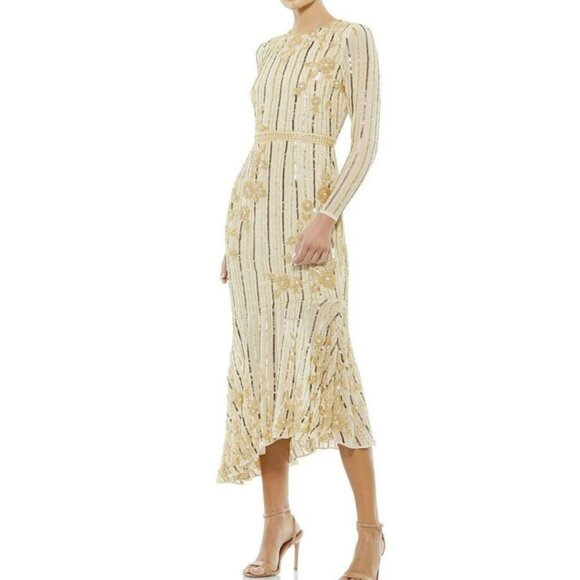 Mac Duggal Dresses & Skirts - Mac Duggal Embellished Asymmetrical Long Sleeve Formal Dress Sz 18 NWT